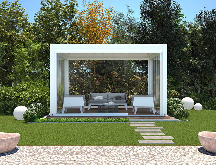 pergola blanche dans le jardin